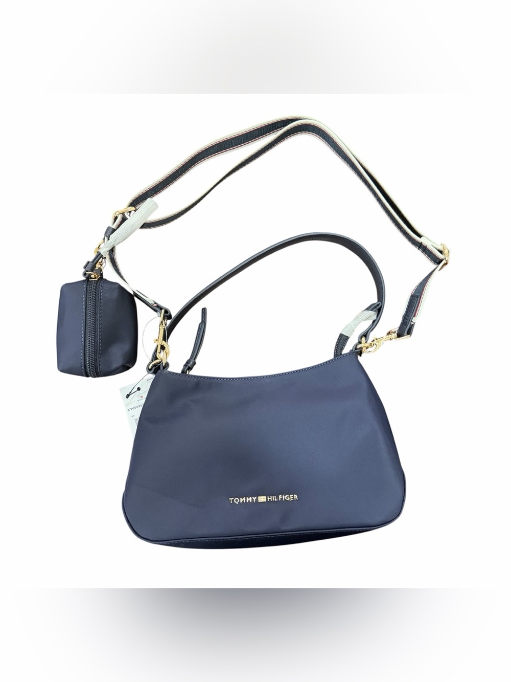 Tommy Hilfiger Navy Shoulder Bag with Striped Removable Strap
